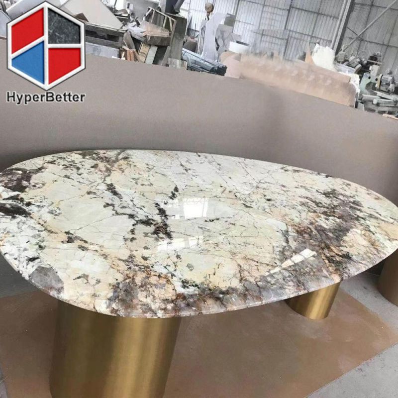 Oval Patagonia Granite Dining Table with Golden Table Legs