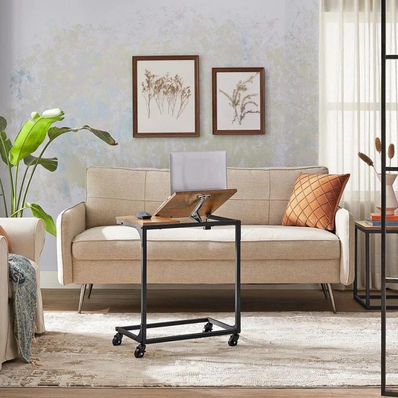 Small Furniture Living Room Bedroom Mobile Slide Under Couch Sofa Snack Adjustable Top End Coffee Side Table with Wheels Castors