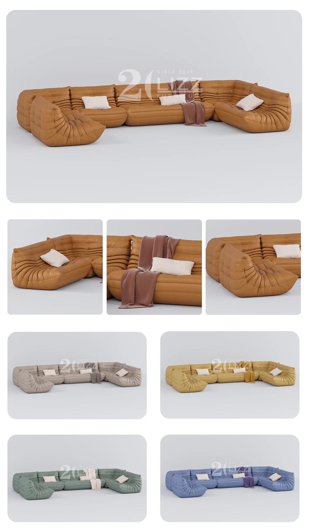 Wholesale High End Wooden Furniture Modern Luxury Italian Leather Floor Sofa for Home Living Room