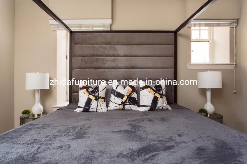 Modern Chinese Style Solid Wood Bed Frame Hotel Bedroom Furniture Set