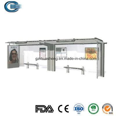 Huasheng China Bus Stand Factory Outdoor Stainless Steel Structure Aluminum Alloy Bus Shelter Advertising Light Box Modern Bus Stop Shelter