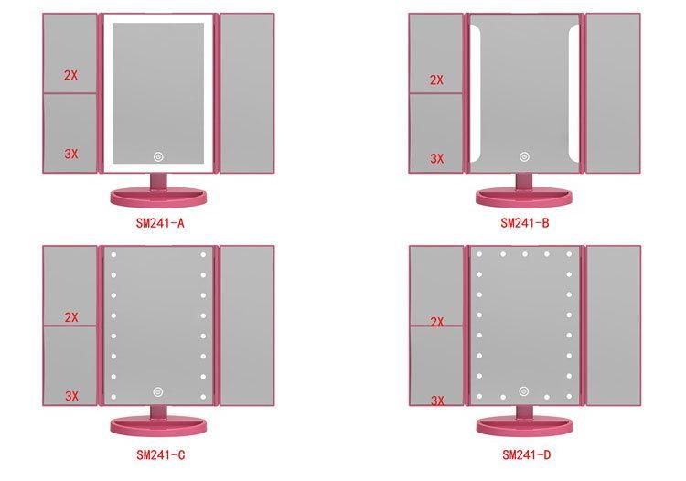 Hot Selling Home Products Trifold LED Makeup Mirror with 2X 3X Magnifying Mirror Ring Light Mirror