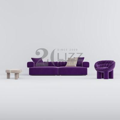 Classic Designer Home Funriture Set Leisure Sectional Velvet Fabric 4 Seater Sofa Comfotable Couch with Armchair