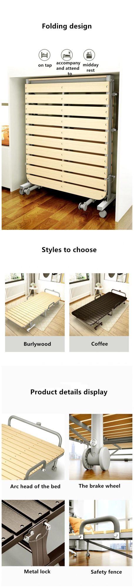 Solid Wood Folding Bed Lunch Break Furniture in Office 0212