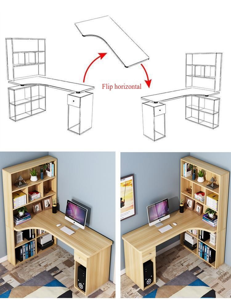 Modern Child Wooden Bookcase with Study Table Set Computer Desk Customized