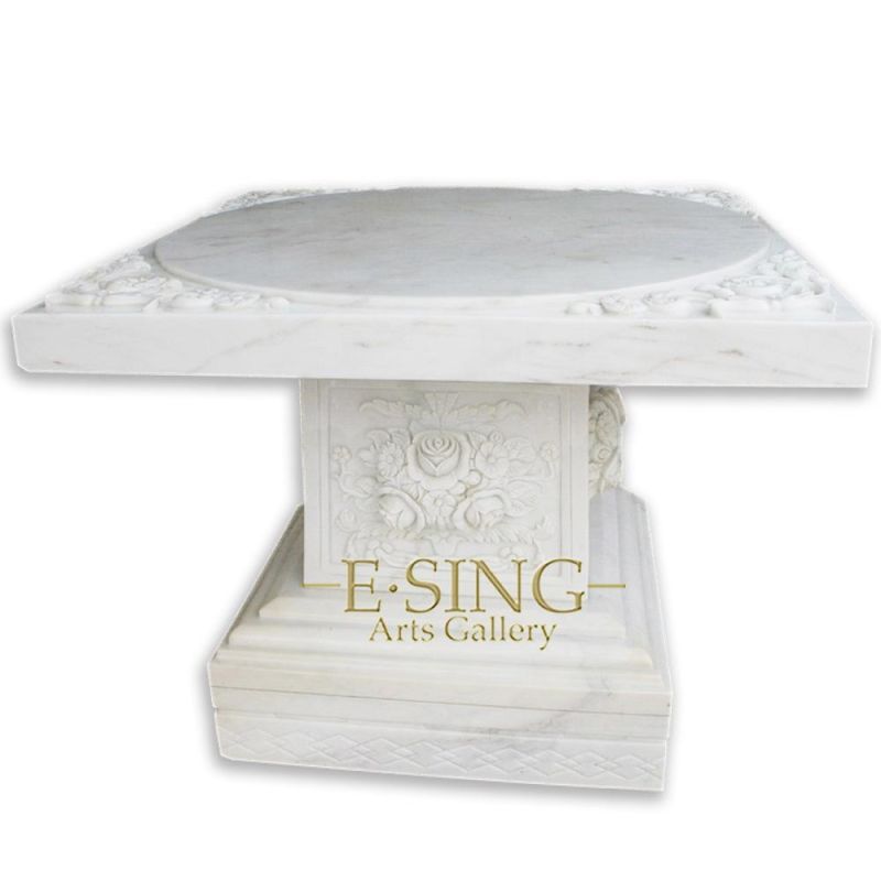 Modern Italian Art Natural Stone Hand Carving Relief Outdoor Marble Bench for Garden Decor