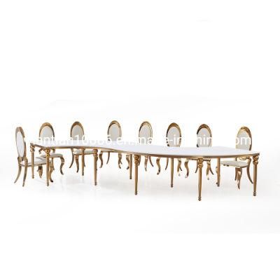 Romantic Rose Gold Wedding Hall Stainless Steel Dining Table and Chair Sets