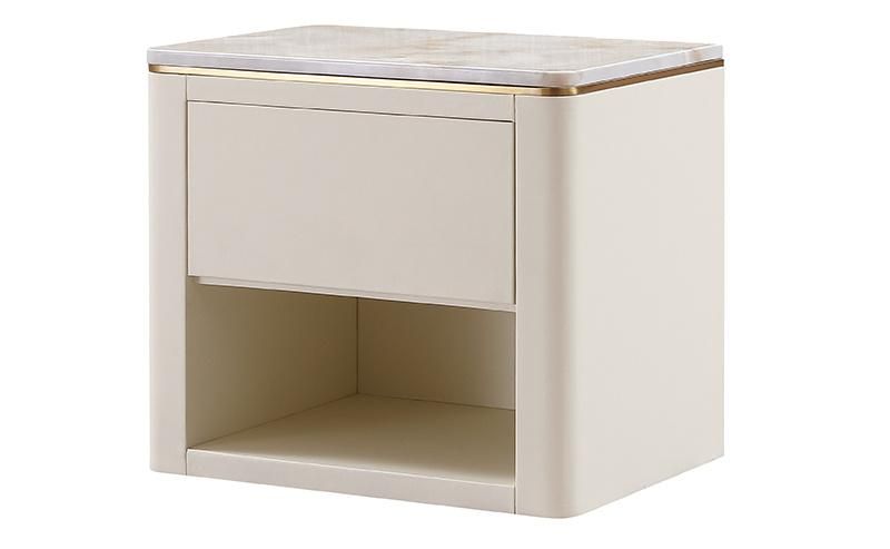 Zhida Bedroom Furniture Luxury Italian Style Bedside Table High Density Board Modern Simple Design Villa Double Drawer Metal Leg Nightstand