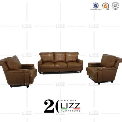 American Vintage Living Room Furniture Modern Sectional Genuine Leather Sofa