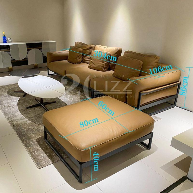 Italian Design Modern Geniue Leather Home Living Room Sofa with Cabinet Set