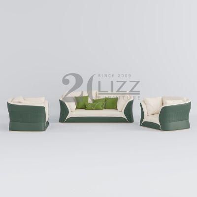 European Leisure Green Living Room Sofa Furniture Set Sectional Modern Office Home Fabric Sofa with Leather Surface