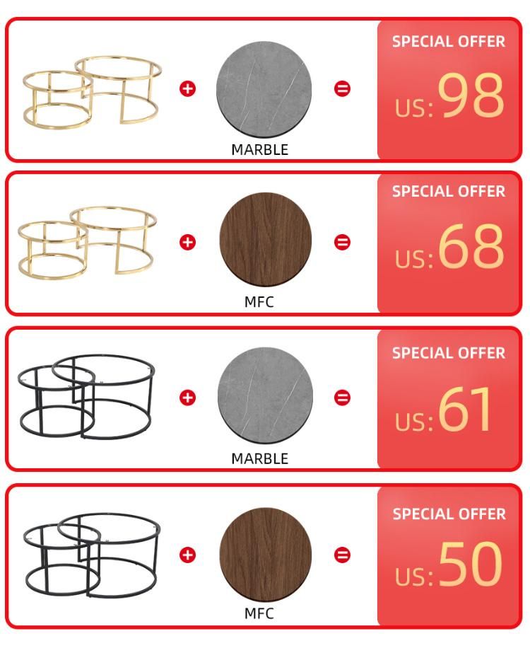 Modern Furniture Round Nesting Hotel Wrought Iron Legs Coffee Tables