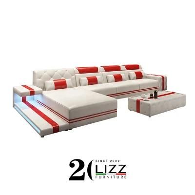 Excellent Five Color Contemporary Luxury Hotel Home Lounge Furniture Italian Genuine Leather Sofa Set