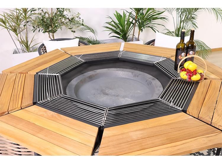 Modern Wholesale Wooden Table and Chair Rattan Outdoor Dining Set Wicker Garden Furniture