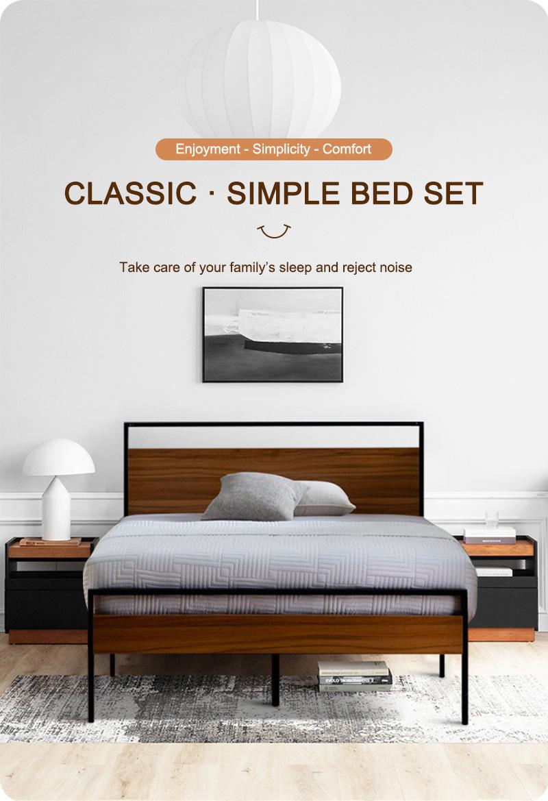 Modern Wooden Furniture Bedroom Iron Frame King Bed