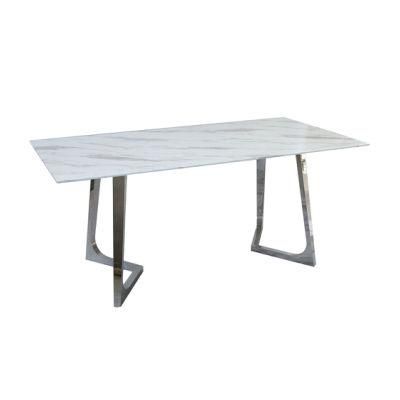 Home Restaurant Coffee Bar Furniture Rectangle Long Table Stone Top White Marble Slab Dining Table
