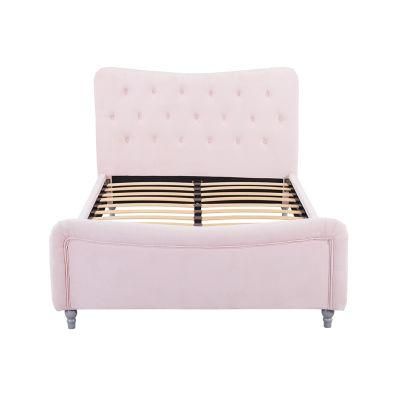 Luxury Home Bedroom Furniture Modern High Headboard Pink Fabric Double Ottoman Bed