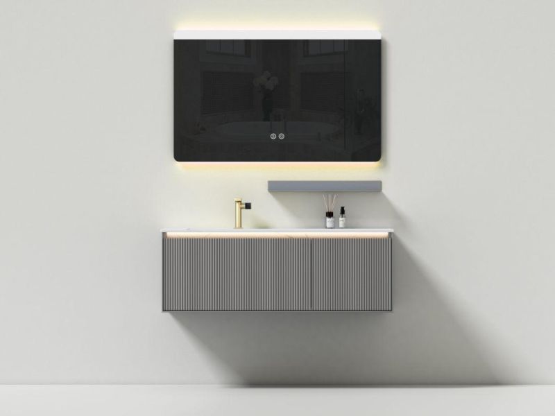 White Simple Melamine Bathroom Vanity with Round LED Mirror