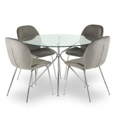 Luxury Modern Temper Glass Top Stainless Steel Base Dining Restaurant Home Hotel Table