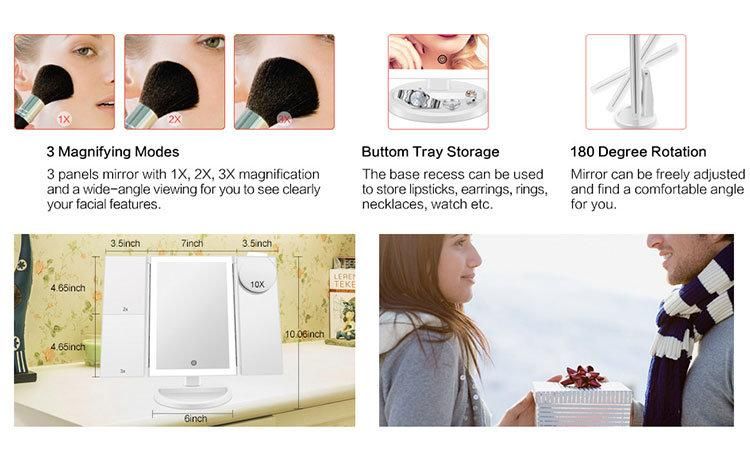 Hot Selling Home Products Trifold LED Makeup Mirror with 2X 3X Magnifying Mirror Ring Light Mirror