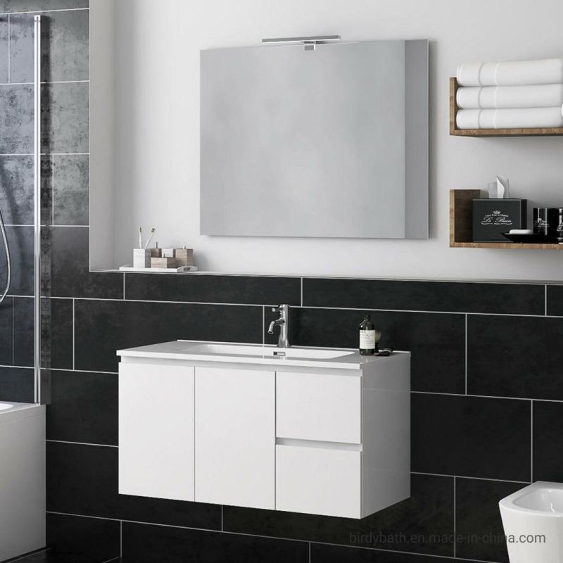 Modern Suspended Bathroom Furniture in Wood with a Large Ceramic Sink