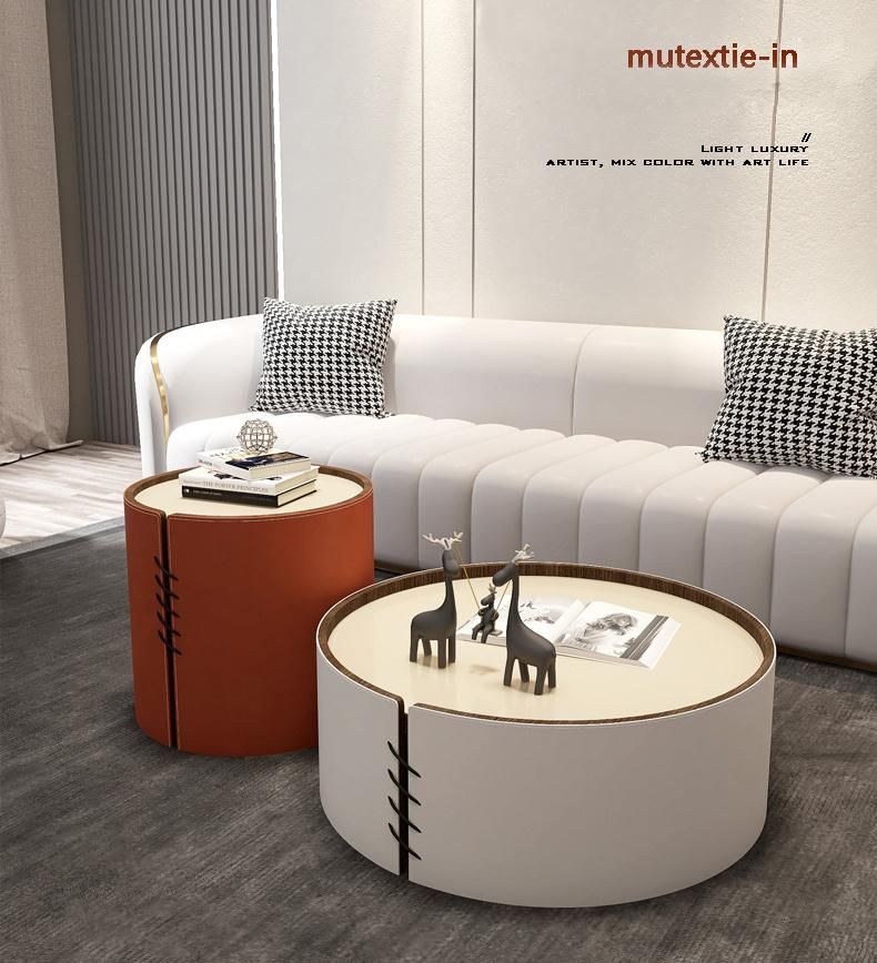 Home Furniture Leather Sintered Stone Coffee Table