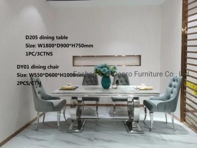 Dopro New Design Modern/Contemporary Stainless Steel Polished Shiny Dining Table D205, with Art Marble Table Top