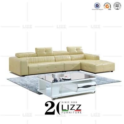 Commercial Office Modern Home Furniture Luxury European Living Room Warm Yellow Genuine Leather Sofa