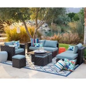 Modern Leisure Sectional Resin Wicker Fabric Recliner Outdoor Furniture Sofa with Aluminium Frame