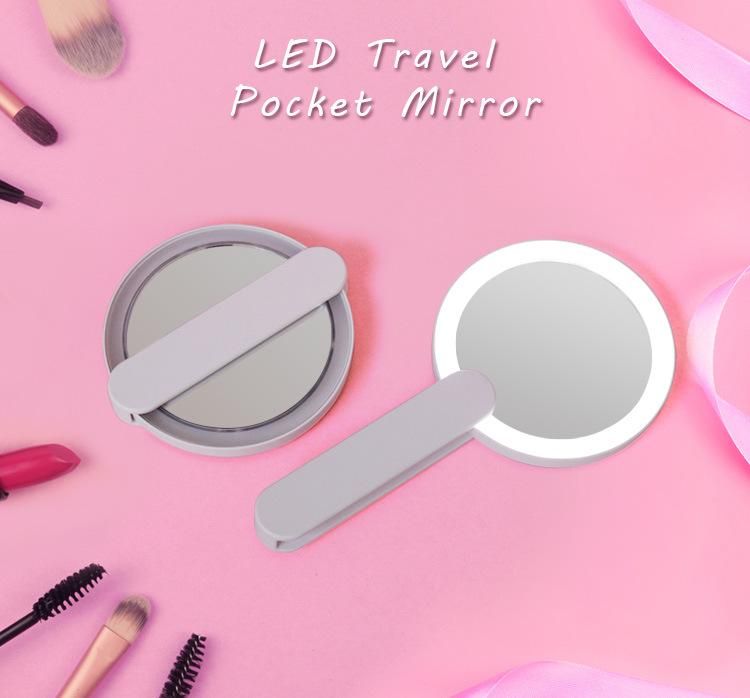 Cosmetic Handheld Makeup Mirror with Rotatable Hand Shank