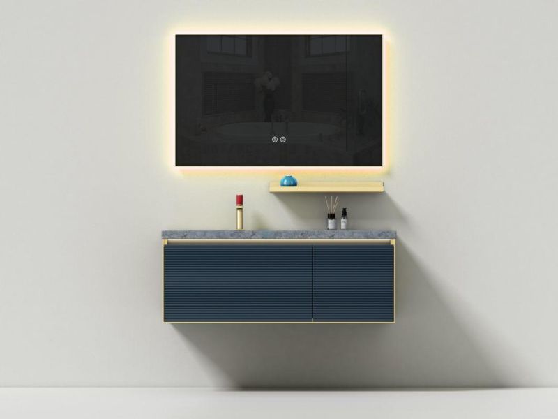 White Simple Melamine Bathroom Vanity with Round LED Mirror