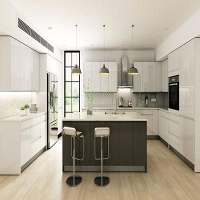 Customized Glossy Finish MDF Wooden Cupboard Cabinets Furniture Modern High Gloss White Lacquer Kitchen Cabinet Set