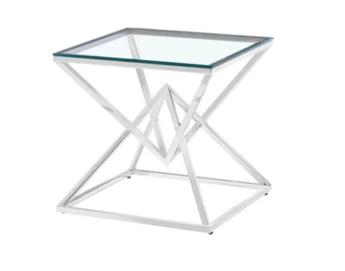 Home Living Room Furniture Tempered Glass Table Top Stainless Steel Tube Frame Coffee Table Tea Table Side Table