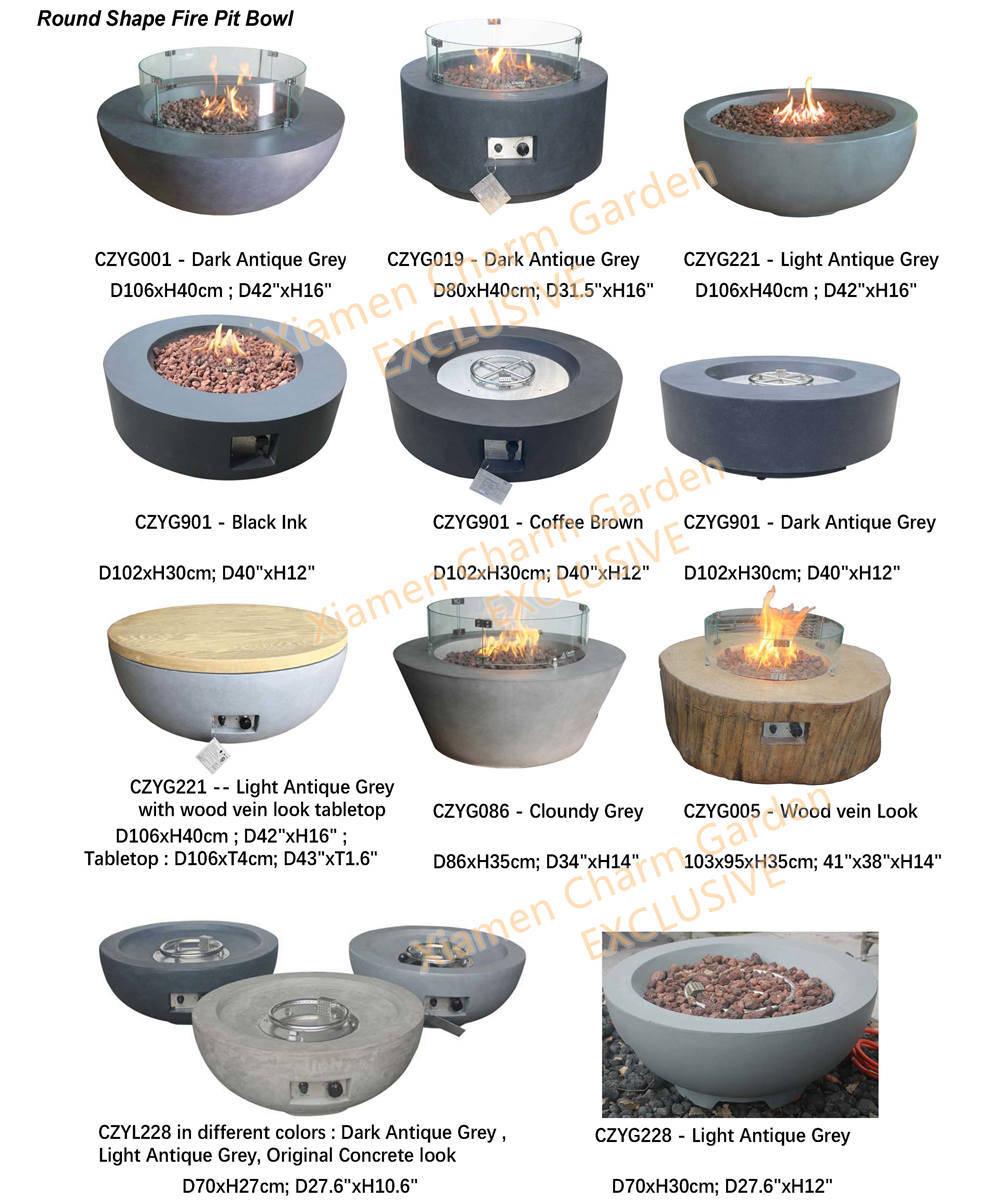 Wood Vein Texture Concrete Gas Fire Bowl, Fire Pit Table for Outdoor Living