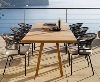 Modern Retro Design Dining Furniture Rope Weaving Chair Wood Table Furniture Set