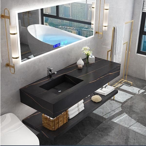 Rock Board Bathroom Cabinet Combination Custom Rock Board One-Piece Basin Modern Minimalist Wash Basin Wash Basin Bathroom Cabinet