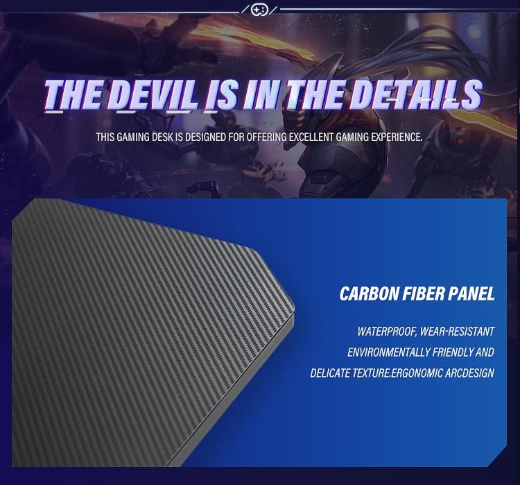 Customized Multifunctional L Shape Metal Frame Carbon Fiber Surface Mesa Gamer Desk