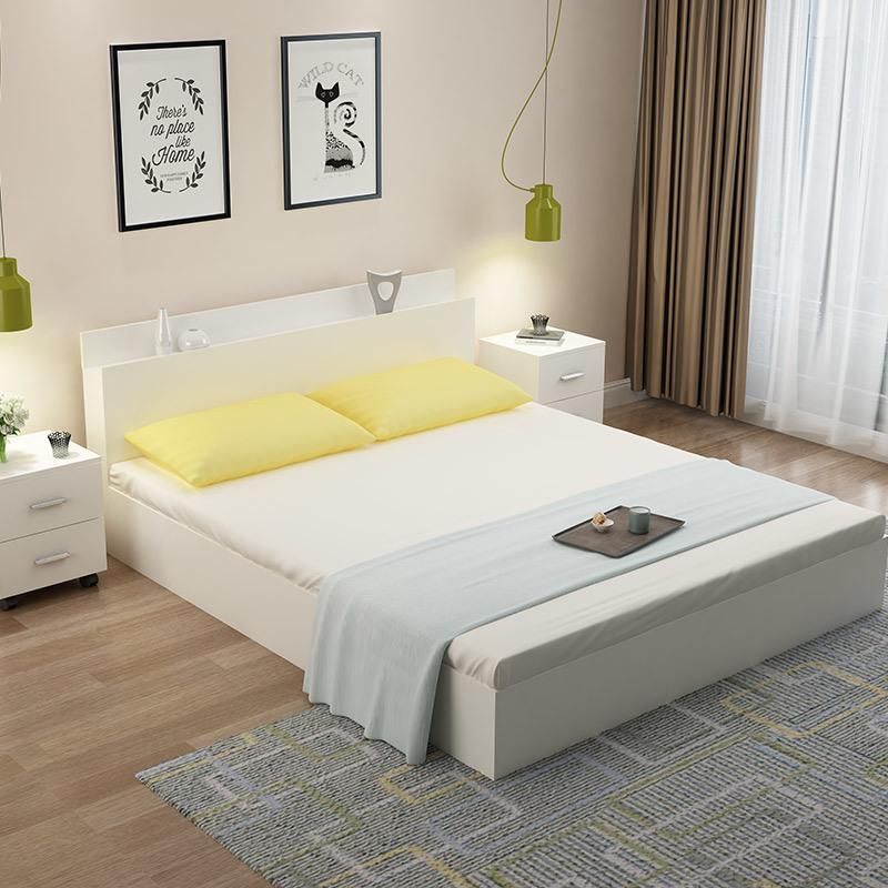 Customized Design Modern MDF/Particle Board Wooden Bed with Night Stand Factory Supply