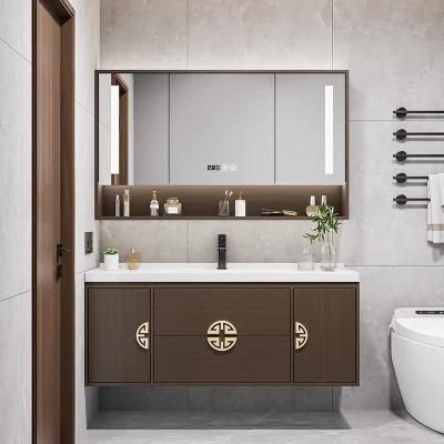 Classic Wall Mounted Double Sink Ceramic Wash Basin Sink Bathroom Furniture LED Mirror Wood Vanity Cabinet with Ceramic Sink