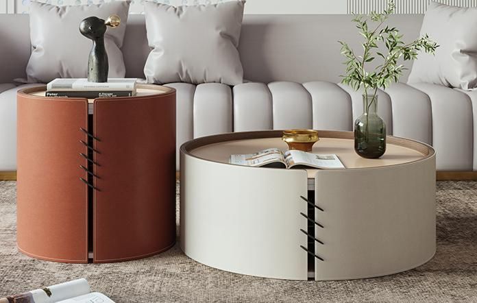 Home Furniture Leather Sintered Stone Coffee Table