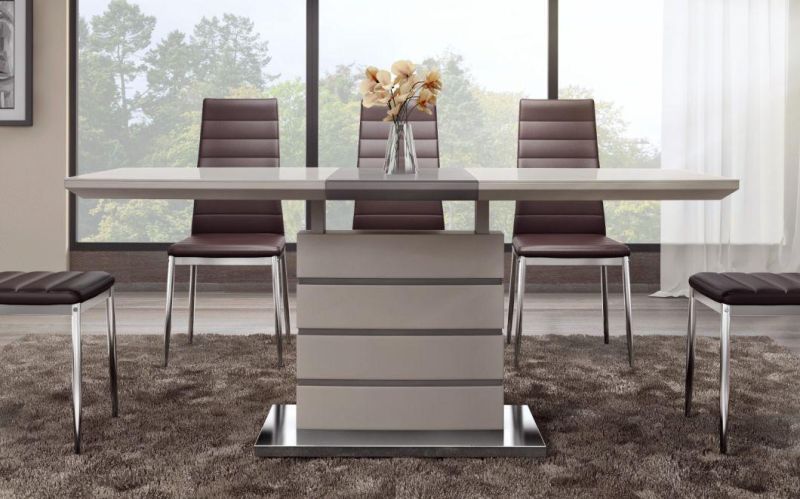 Modern Home Living Room Furniture Extendable White/ Grey Gloss MDF Top Dining Table