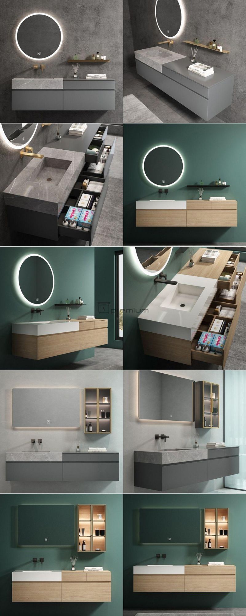 Modern Designer Wooden Bathroom Cabinet Sintered Stone Vanity Countertop LED Mirror Luxury Bath Furniture