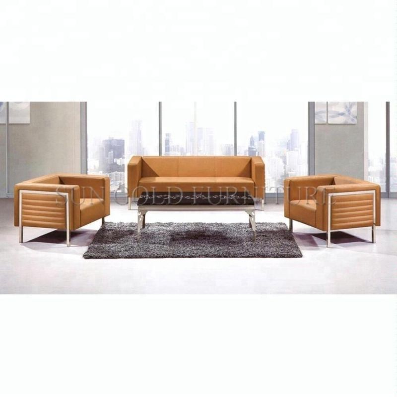 China Cheap Vintage Wood PU Leather Waiting Office Sofa (SZ-SF971)