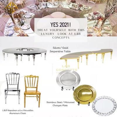 Luxury Event Furniture Stainless Steel Frame Glass Top 8 Personas Dining Table Set Modern