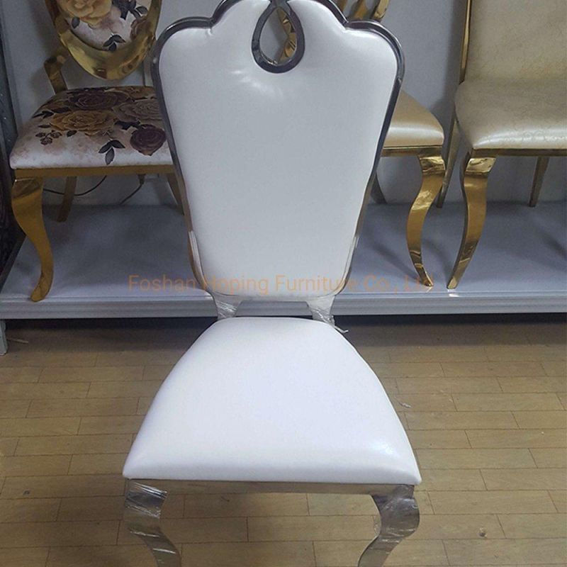 Silver Stainless Steel Frame Round Shape Hole Back Wedding Bride Gold Metal Dining Chairs