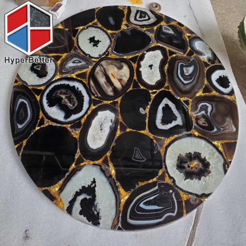 Stainless Steel Conical Agate Table with LED Light