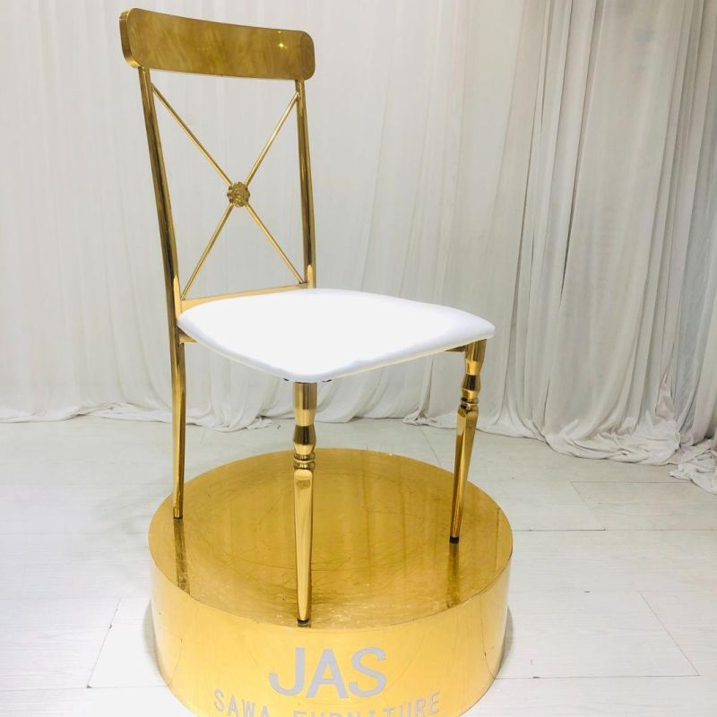 Elegant Cross Back Gold Stainless Steel Chair for Wedding Event