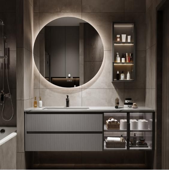 Light Luxury Rock Board One Nordic Bathroom Cabinet Combination Modern Simple Hand Wash Basin Toilet Wash Table Mirror Cabinet