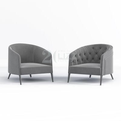 Simple Hotel Leisure Single Recliner Lazy Sofa with Solid Wooden Modern Fabric Grey Home Living Room Chair