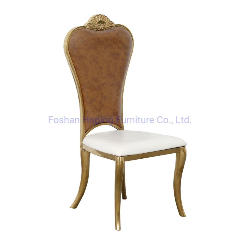 Classic Polished Tan Brown Coffee Leather Hotel Furniture Wedding Event China Factory Directly Sale Modern Home Dining Room Chair